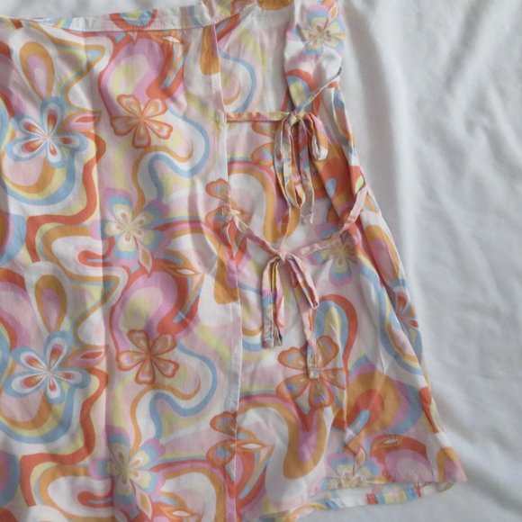 Skirt - XL Mini White Floral Double Tie Wrap Challis Short Zip Back Cover Up NWT - Picture 3 of 5